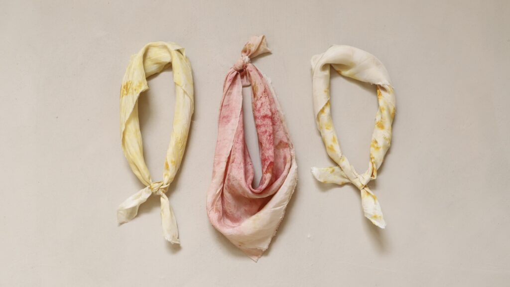 silk scarf printed with natural colour & pigments from plants